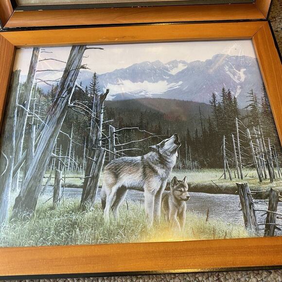 Vintage Kevin Daniel Art Print Wolves Stream Landscape Lithograph Signed Frame - Picture 2 of 6